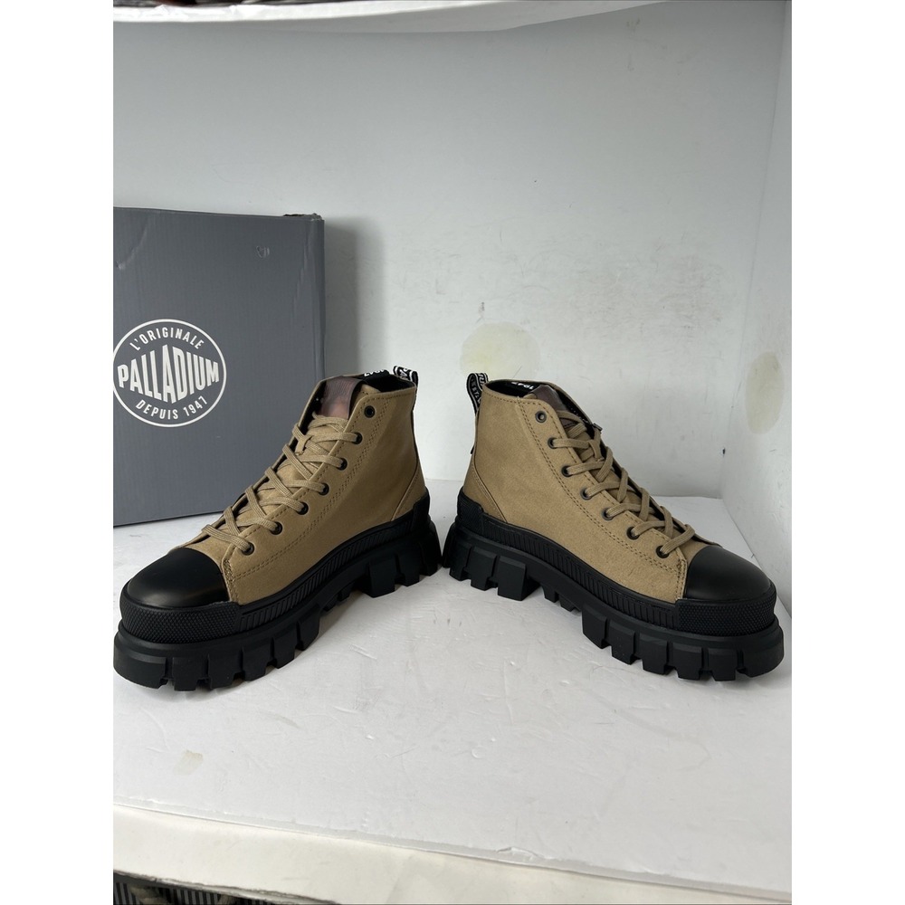 NEW~Palladium ~Women's Revolt Hi TX Platform Boot Size 8 Olive/Tan NEW IN BOX - Picture 5 of 7